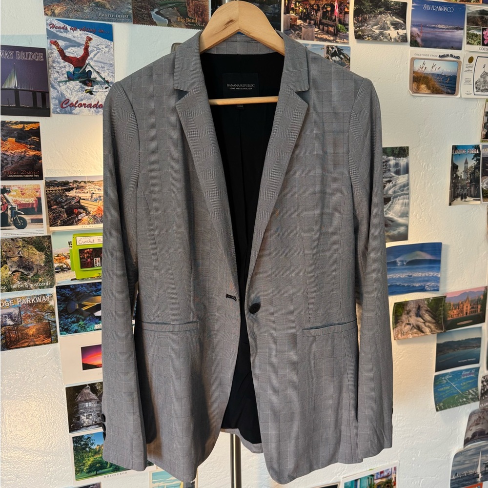 Banana Republic Charcoal Checkered Blazer